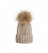 Dikoaina Winter Fur Hat Real Large Raccoon Fur Pom Pom Beanie Hats - Khaki - CE1860T7K04