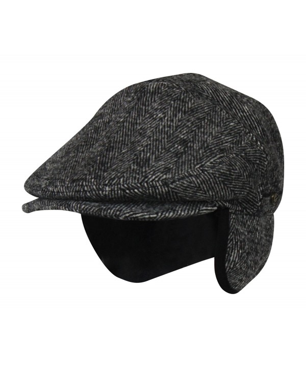 100% Wool Herringbone Winter Ivy Cabbie Hat w/ Fleece Earflaps - Driving Hat - C512NFDP4WJ