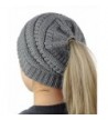 HOSONG Womens Ponytail Cap Warm and Soft Beanie Knitted Hat Messy High Bun Ponytail Beanie Hat - Dark Gray - CR186TES9M7