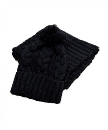 Jelinda Women Warm Knitted Scarf and Hat Winter Set - Black - CY12NYUZ6DJ