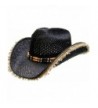 Modestone Unisex Straw Cowboy Hat Fuzzy Straw Fringe Black Beige - C611WWR7FX1