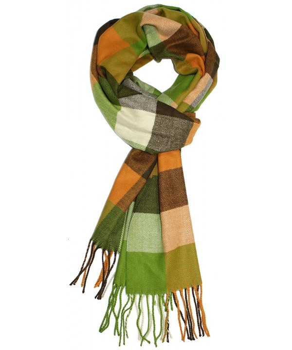 Ted and Jack - Ted's Classic Cashmere Feel Checkered or Plaid Scarf - Orange and Green Check - CE1272FRNOX