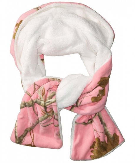 Realtree Women's Printed Fleece Hooded Oblong Scarf With Faux Fur Lining - Pink - CC184DAHOD3