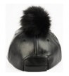 Faux Leather 6 Panel Pom Pom Baseball Cap - Black/Black - C61209MQE3R