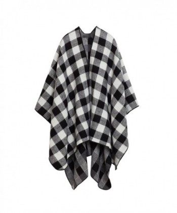 Manzocha Stylish British Plaid Thick Shawl Cape Poncho Cardigan Coat Keep Warm - Whiteblack - C512N4TKOKN