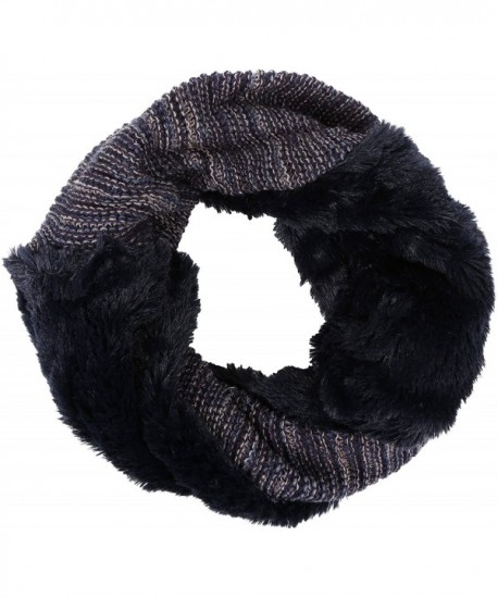 Sakkas Sele Short Two Textured Faux Fur Ribbed Knit Mixed Designed Infinity Scarf - Navy - CM12MWYCUEU
