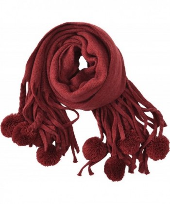 Ababalaya Women's Extra Large 82"&times24" Soft Warm Cashmere Pom Poms Scarf Shawl Wrap - Burgundy - CF188TI4UWL