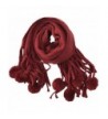 Ababalaya Women's Extra Large 82"&times24" Soft Warm Cashmere Pom Poms Scarf Shawl Wrap - Burgundy - CF188TI4UWL