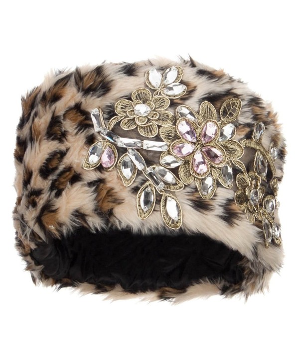 Pillbox Faux Fur Flower Lace Hat - Leopard Beige - C112N1S03I7