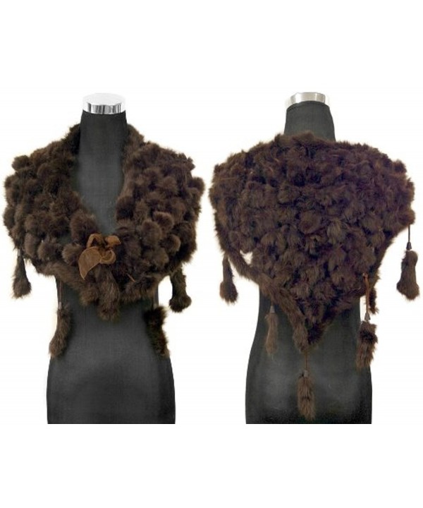 Bridal Angora Rabbit Fur Pom Balls Triangle Shawl Shrug Scarf-Dark Brown - CN1178S9TVF