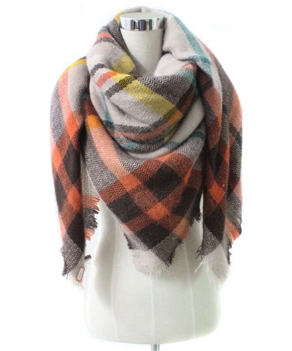 StockVic Womens Tassels Soft Plaid Tartan Scarf Winter Large Oversized Blanket Wrap Shawl Poncho - Beige - CN186UD9WZ5