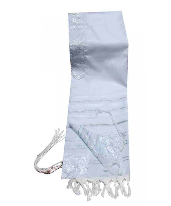 Acrylic Tallit (imitation Wool) Prayer Shawl - WHITE Stripes - White & Silver - CV1103ZBCU1