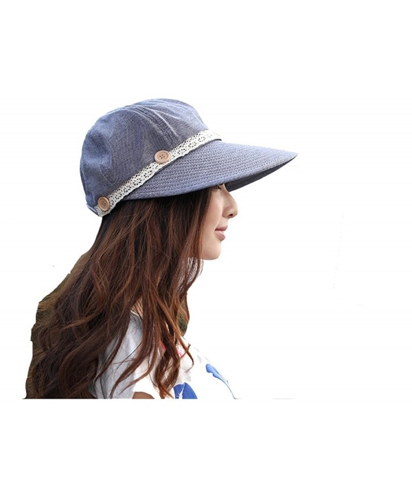 Km Korean Version Uv Protection Hat Beach Hat Large Brimmed Sun Cap - Denim Blue - CH11YQ9MZ5B