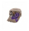 Crazy4Bling Khaki Military Style Cap With Purple Awareness Ribbon Studded With Rhinestones- One Size - CJ1274KES0N