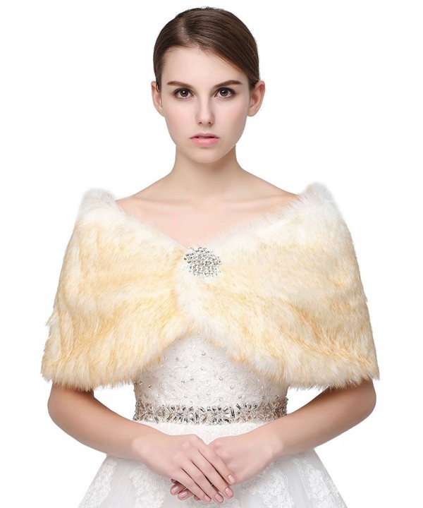 Belle House Faux Fur Shawl Wrap Stole Cape for Women Bridal Shawl Winter - Champagne - C612O1M5TYY