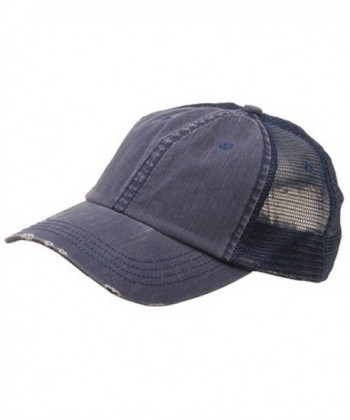 Wholesale Low Profile Unstructured Herringbone Cotton Twill Distressed Mesh Trucker Caps (Navy) - 19777 - CD111QRLZHF