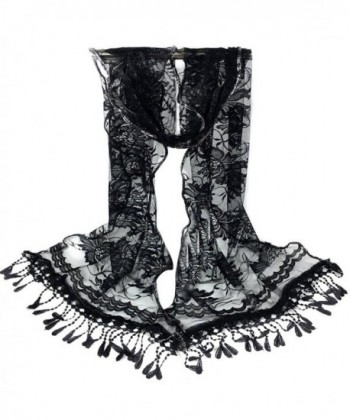 DDLBiz Women Fashion Long Wrap Scarf Tassel Shawl Flower Lace Scarf Scarves - Black - CZ12N7E2XS9
