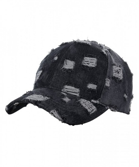 C.C Unisex Distressed Denim Vintage Style Adjustable Strap Baseball Cap Hat - Black - CV12NAJYSTC