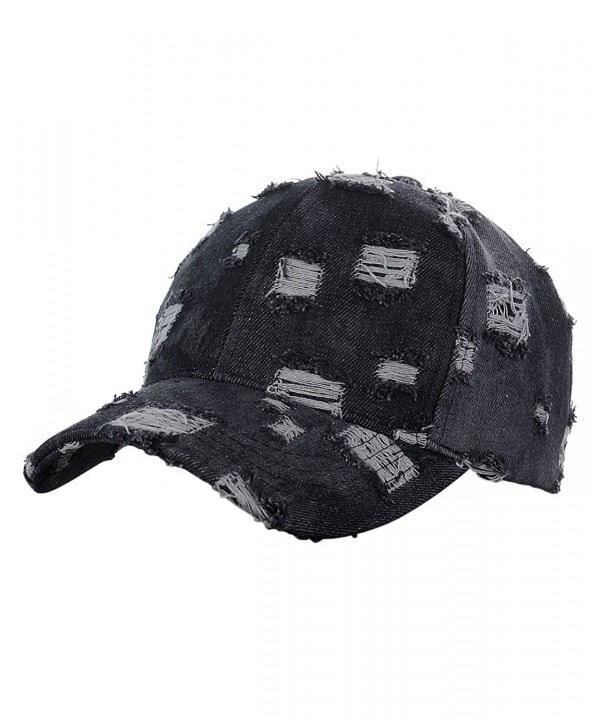 C.C Unisex Distressed Denim Vintage Style Adjustable Strap Baseball Cap Hat - Black - CV12NAJYSTC