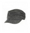 Classic Marled Tweed Newsboy Cadet Cap w/ Short Brim & Ruched Front - One Size - Black - CI12NYY2H29