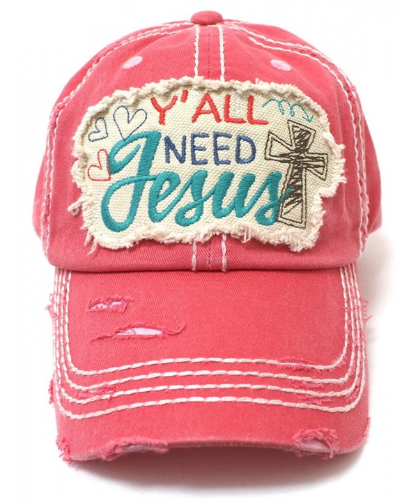 CAPS 'N VINTAGE hearts- Cross- Y'all Need Jesus Patch Embroidery Hat-Rose - C5180L25758