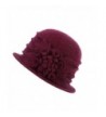 Dantiya Women's Winter Wool Cloche Bucket Hat Slouch Wrinkled Beanie Cap With Flower - Wine Red - CH186AMI25N