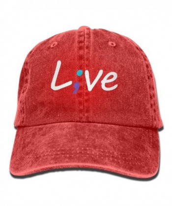 Men Women Suicide Prevention Awareness Live Love Semicolon Denim Jeanet Baseball Hat Adjustable Trucker Cap - Red - CP187QDICLA
