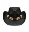 Silver Fever Woven Cowboy Hat Triple Beaded Leather Band & Chin Strap - Black - CH12BWNOIDZ