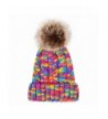 JcxHat Women Rainbow Fold Crochet Chunky Slouchy Thick Winter Knit Hat Beanie Skully with Pom Pom - CU12O7K64IM