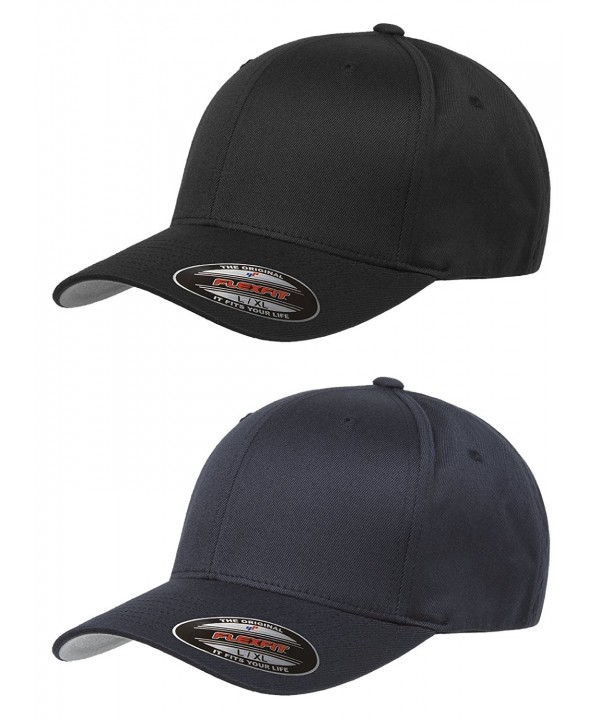 Flexfit Unisex Wooly Combed Twill Cap (6277) 2-Pack (XL/XXL- Black & Dark Navy) - CS12EZOQMCX