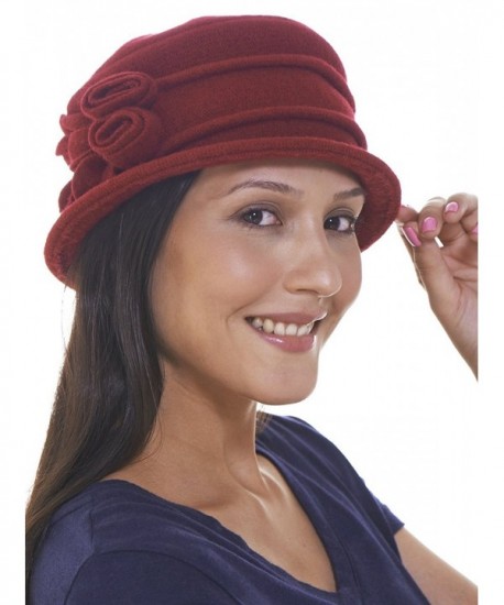 Retreez Women Vintage Wool Cloche Bucket Winter Hat with Duo Roses Floral - Dark Red - CZ11QHPEQUT