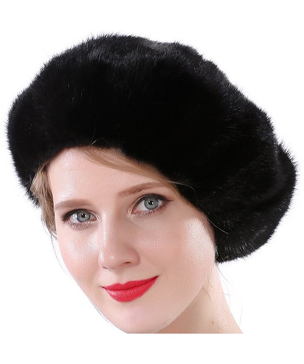 Valpeak Women Winter Berets Real Mink Tail Fur Hat - Black (No Elasticity) - C6185XRRR6N