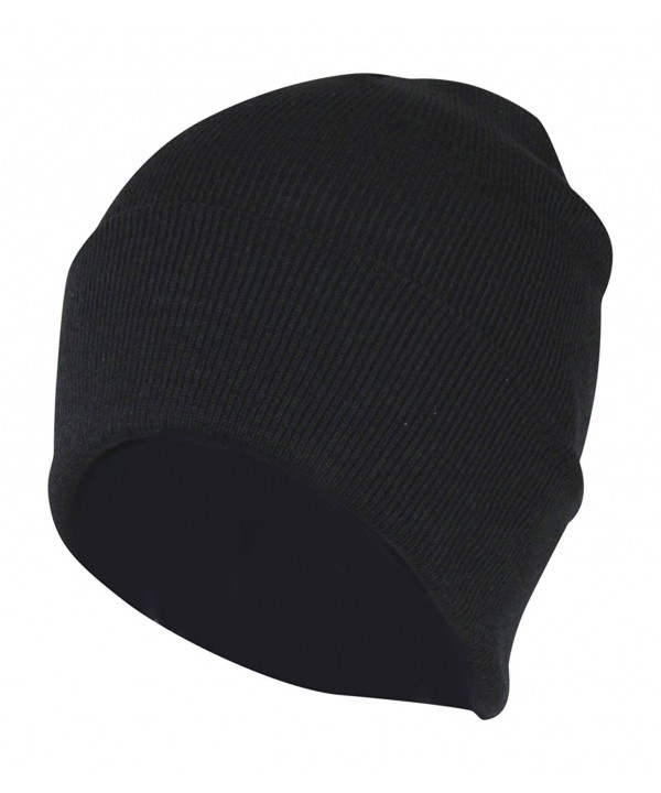 Folie Co. Double Layer Winter Knit Acrylic Beanie Hat w/Magic Stretch - Snug Skully Cap - Black - CF12MA41H50