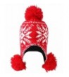 Women's Winter Knit Fleece Lined Pom Earflap Beanie Hat with Snowflake Reindeer - Red Snowflake - C1187D3TT3E