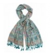 Bohomonde-Tiaja Scarf- Pashmina Indian Paisley Traditional Jacquard Scarf - hand made in India - Teal - C41293ZVWYR