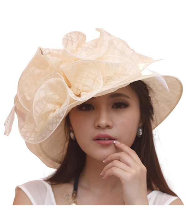 June's Young Flower Women Hat Sun Hat Beach Hat for Kentucky Derby Off White - White - CI11O9OEOMF