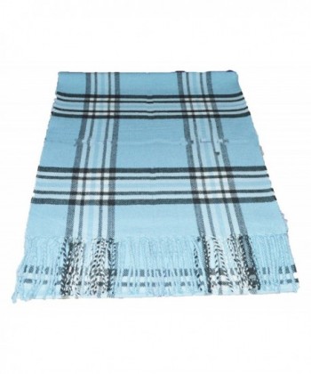 Plaid Cashmere Feel Warm Scarf Light Blue Men Women Infinity Loop - CB127KXLJ1P