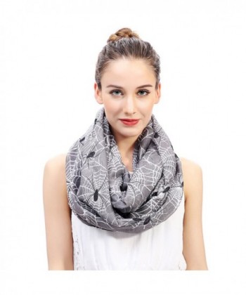 Lina & Lily Spider and Web Print Women's Infinity Loop Scarf Halloween Accessory - Gray - CC11OWJTKHV