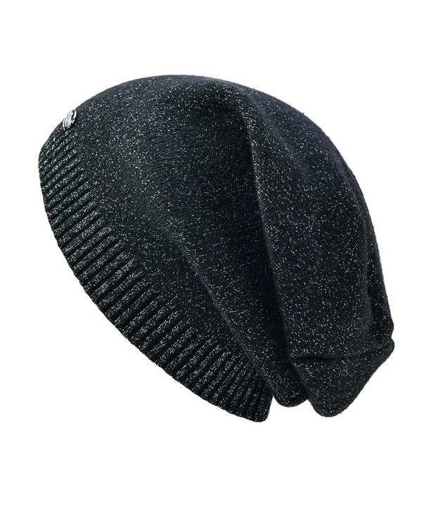 Womens Slouchy Beanie Hats for Women Winter Fall Knit Wool Hat with Glitter Fibre - Black - CW185Y420ZS