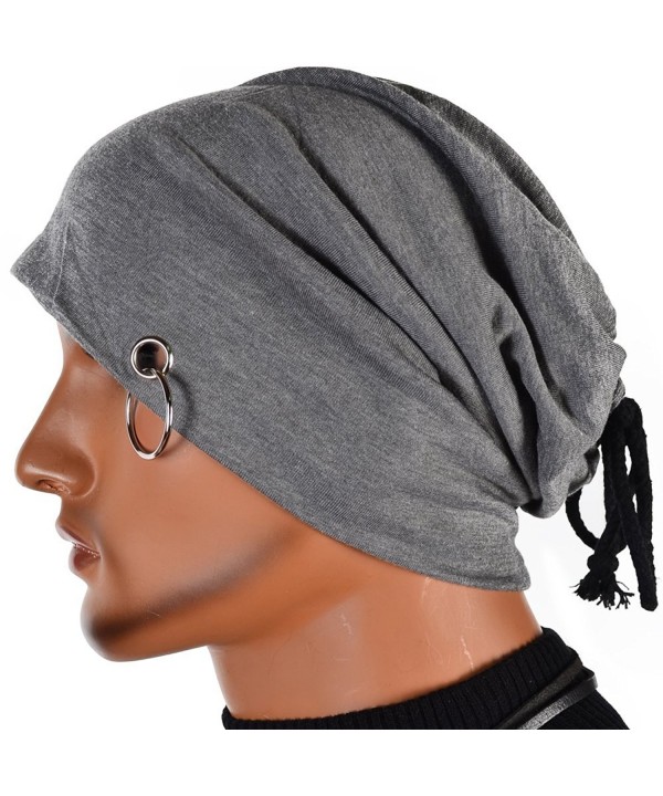 Men Ring Lacing Beanie Thin Hip-hop Skull Cap Unisex Bd (Medium Gray) - CB11MMI2EBX