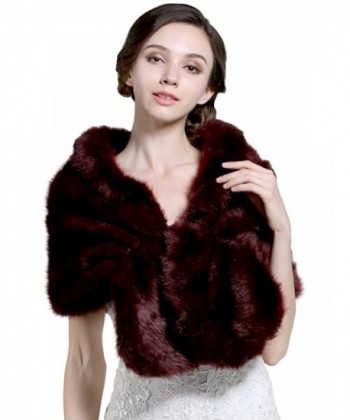 Bridalvenus Bridal Fur Wraps and Shawls with Clasp for Women and Girls(Red) - CQ12MZNI980