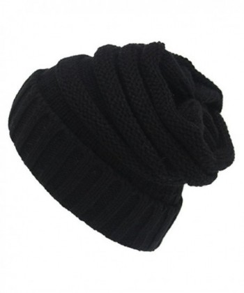 Spring fever Unisex Winter Slouch Thermal Fashion Cozy Stretch Baggy Beanie Hats - New Black - C612BZXQY6V