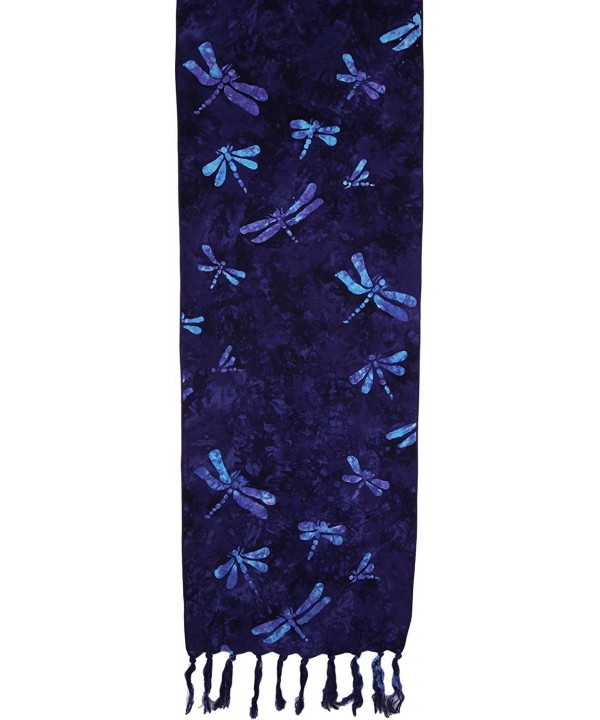 Batik Scarves - Dragonflies- Teal on Purple Only - Eggplant - CE123IVMBDX