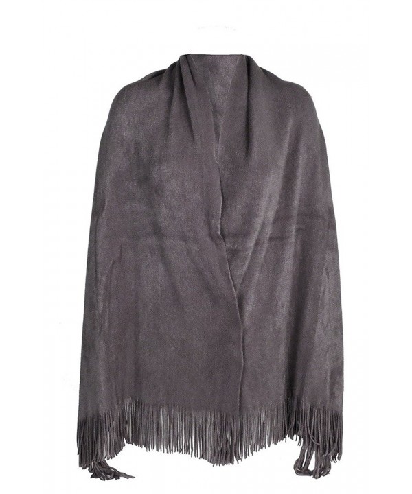 Topaz Sun Soft Fringed Knit Shawl Wrap - Grey - C8124WE1CYJ