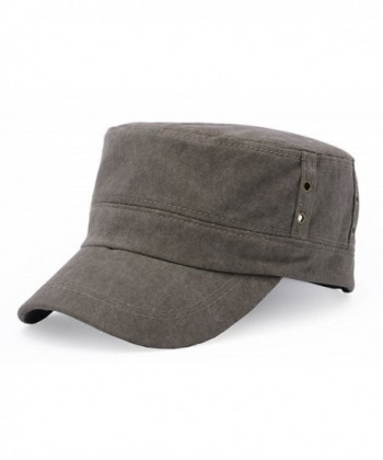 ChezAbbey Solid Brim Flat Top Cap Army Cadet Classical Style Military Hat Peaked Cap - Brown - CC17YHA4HI7