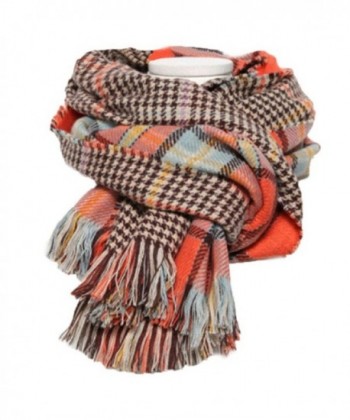 Women's Retro Soft Plaid Tartan Grids Scarf Large Blanket Winter Wraps Shawl - Orange - CF127FNFOE3