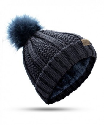 muco Womens Beanie Winter Hat Knit Chunky Faux Fur Warm Linling Pom Poms Hat Bobble Hat Ski Cap - Cm207 - CQ189YETCEO