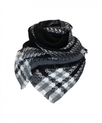 Boho Woven Houndstooth Blanket Scarf Shawl - Extra Long Winter Plaid Pashmina - Black - CM11QG7HV41