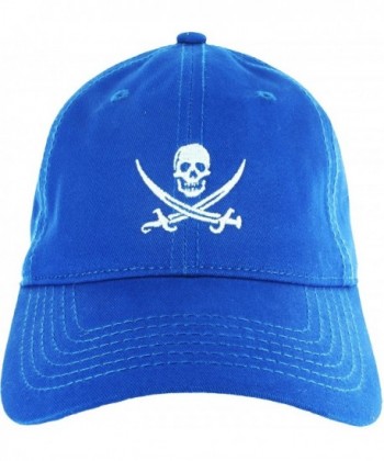 Dad Hat Cap - Jolly Roger Embroidered Adjustable Baseball Cap - Blue - CA12HV6IX5B