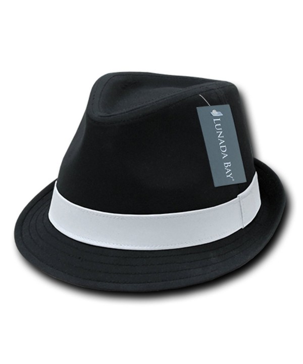 LUNADA BAY Sweatband Basic Poly Woven Fedora Hat - Black White - C312D827501